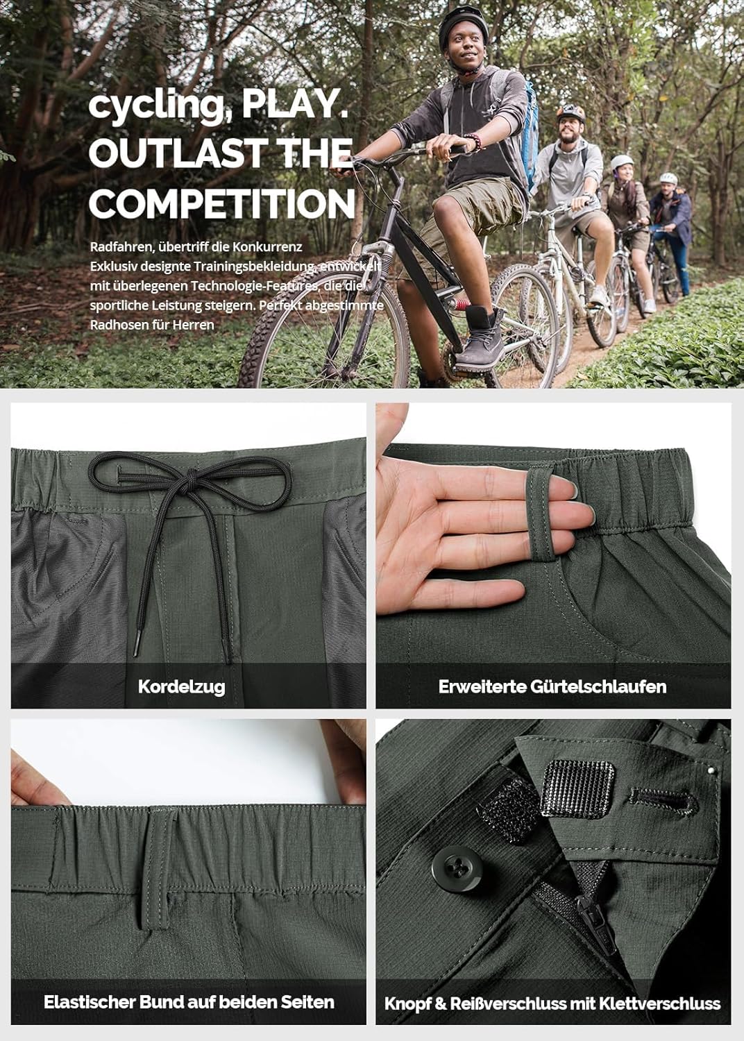Cycorld Kurze-Hosen-Herren, Wanderhose MTB Hose Herren Kurz Atmungsaktiv Schnelltrocknende Bermuda C