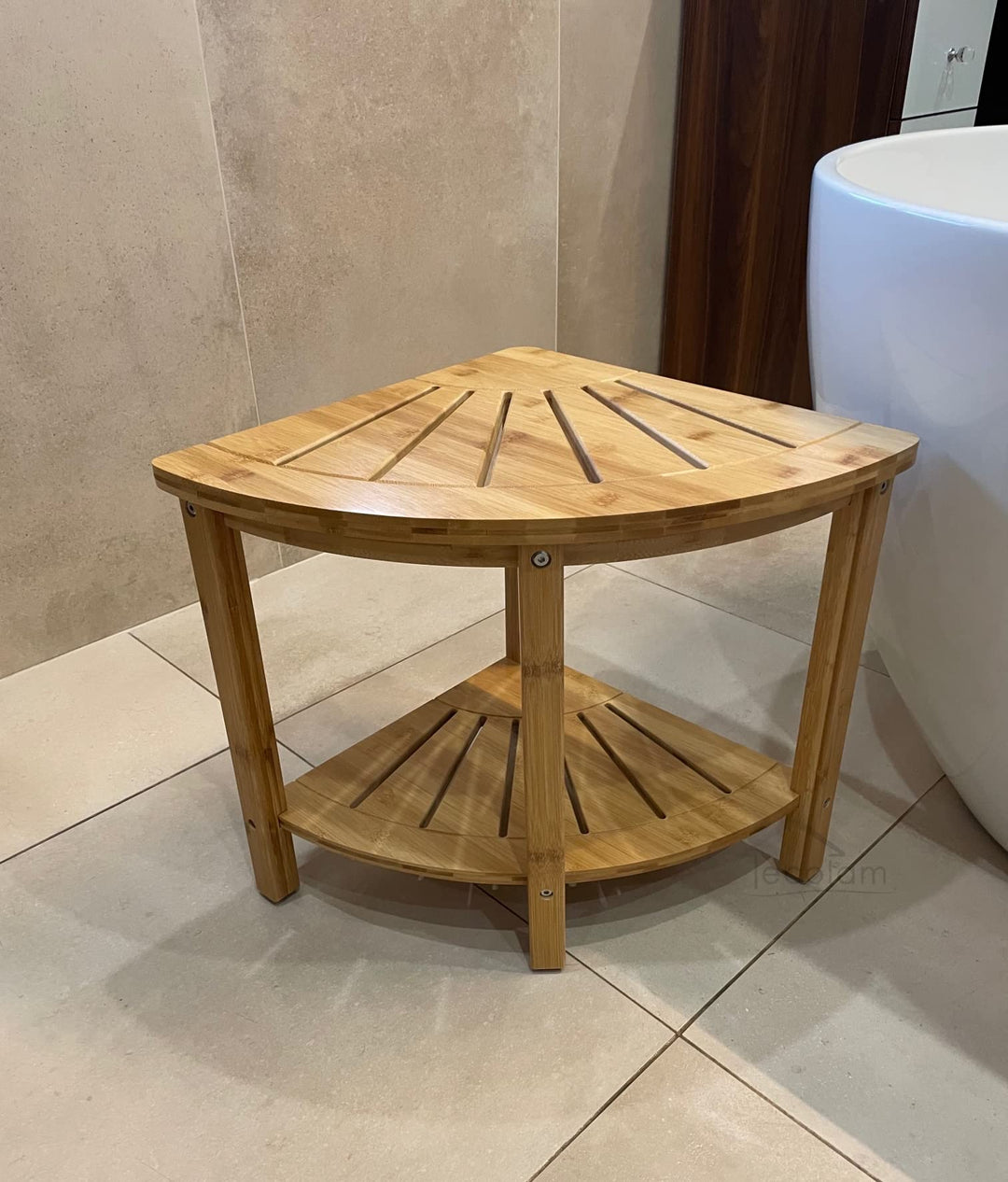 Seablu ECOLAM Ecktisch Eckduschbank Hocker Bambus Holz Tisch Aufbewahrung Costa 40 x 43 cm