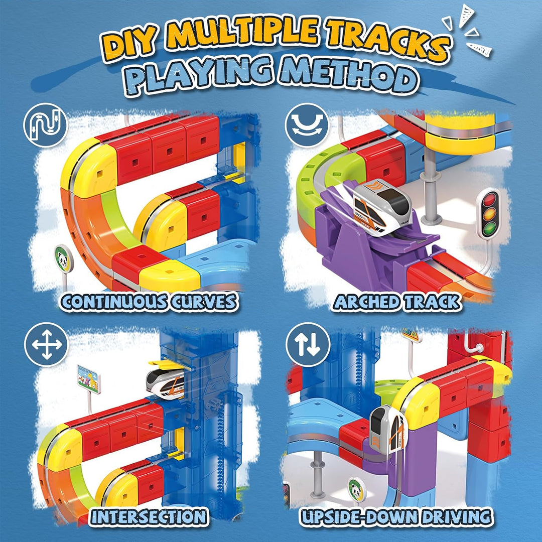 YESHIN Eisenbahn Elektrisch Cube Track Mit Aufzug, Clickrail Electric Train Set, DIY Zugstrecken-Set