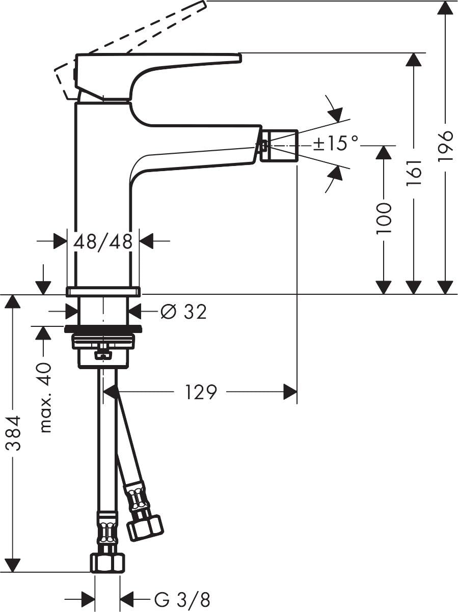 hansgrohe Bidetmischer Metropol mit Push-Open Ablaufgarnitur, Mattweiss Mattweiss Hebelgriff, Mattwe