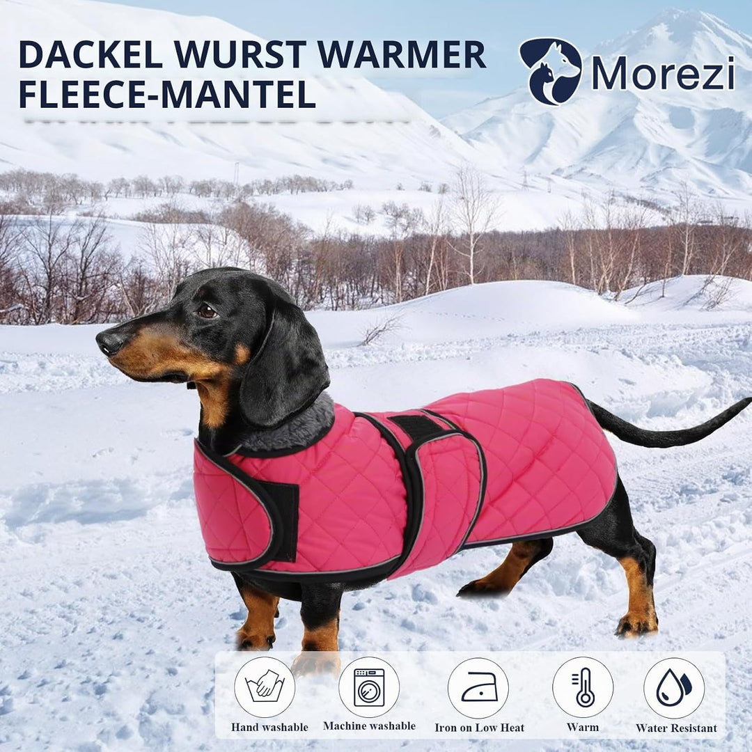 MOREZI Hundemantel Winter für Dackel - Wasserdichter Hunde Pullover mit Wolle Futter & Verstellbaren