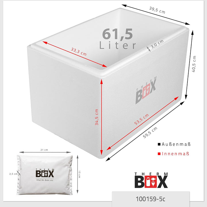 THERM BOX Styroporbox gross mit Kühlakku für Kühlbox Transportbox Thermobehälter Wiederverwendbar 61