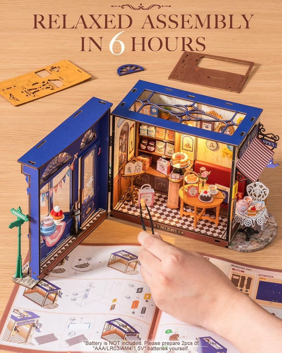 Rolife Puppenhaus Freizeit Teezimmer DIY Miniatur Haus Kit Mit Lichtern Puppenhaus Kits Freizeit Tee