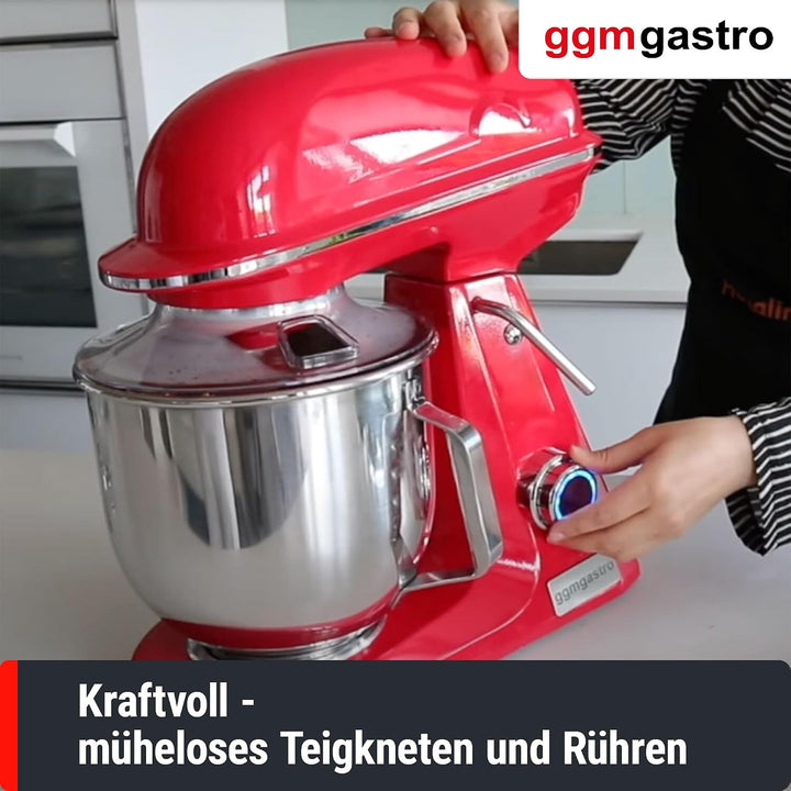 GGM Gastro | RMF7B-R | Planetenrührmaschine - 7 Liter - 350 Watt - inkl. 3 Rühraufsätze - Rot
