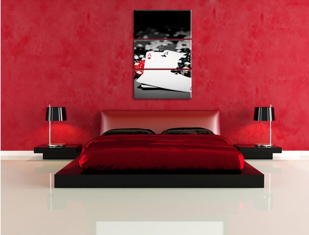 Pixxprint Spielkarten auf Pokertisch als Leinwandbild 3 teilig/Grösse: 3 Teilig (120x80) / Wandbild/