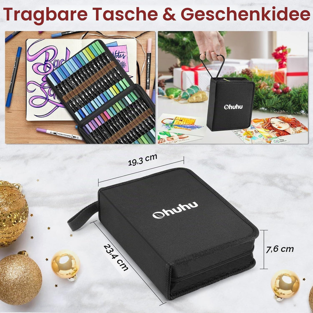 Ohuhu Filzstifte 100 Farben, Dual Brush Pen Pinselstifte Aquarell Marker Stifte Set für Kind und Erw