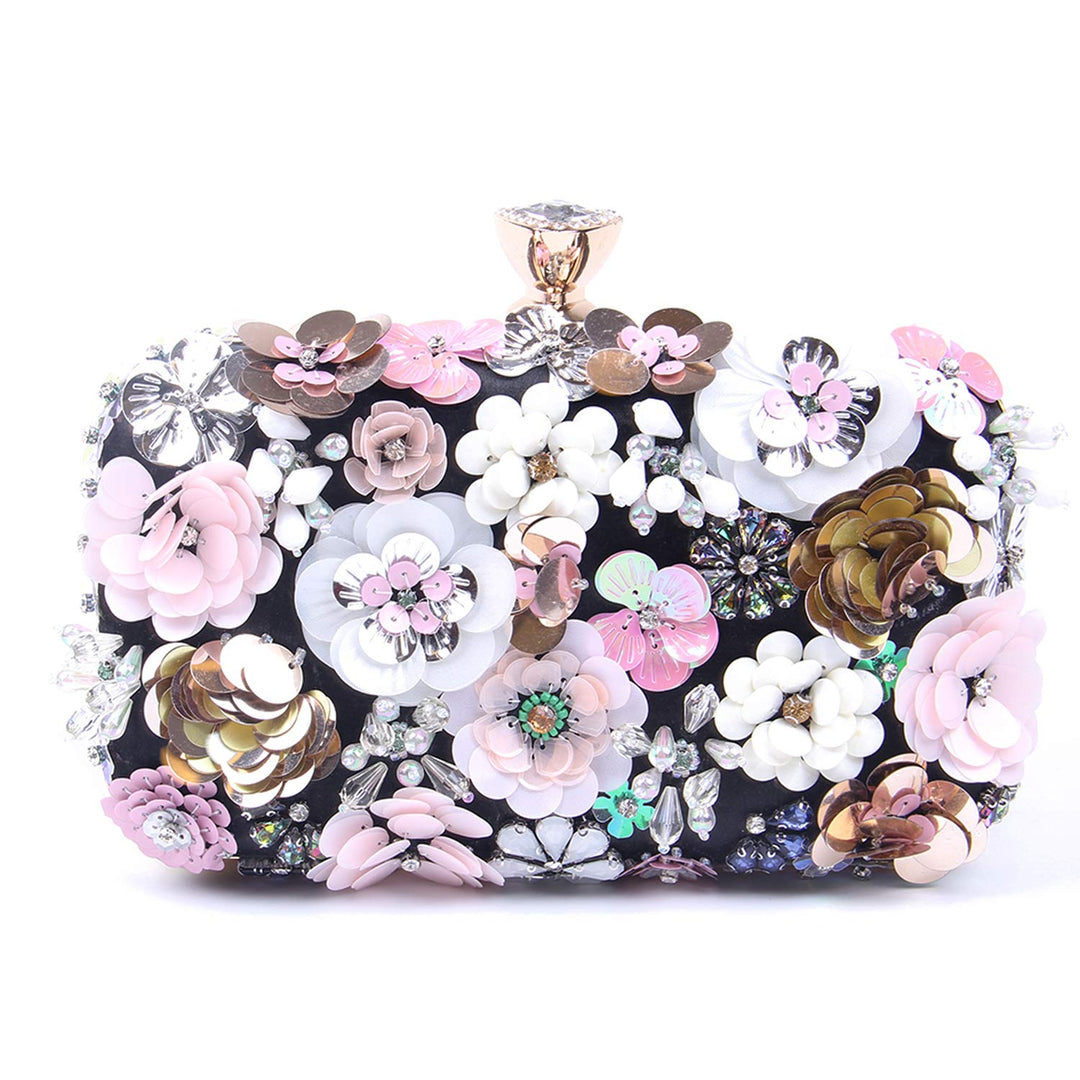 Jywmsc Damen Clutches Blume Abendtasche Handtasche Hochzeit Clutch Party Tasche Schwarz, Schwarz