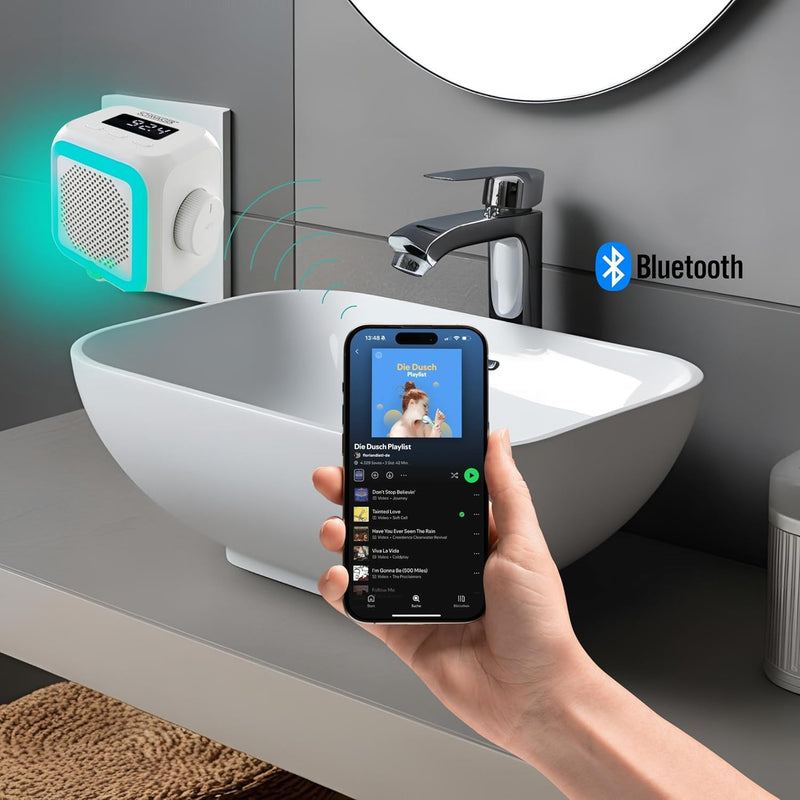 SCHWAIGER RAFM0100 Steckdosenradio Badezimmerradio Radio Steckdose FM Bluetooth Steckdosenlautsprech