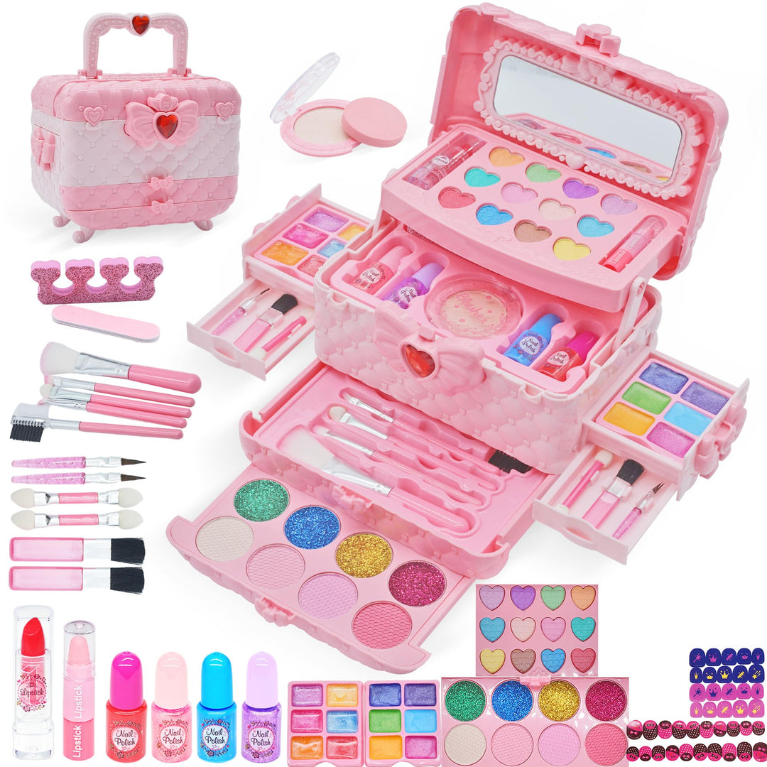 Kinderschminke Set Mädchen Schminkkoffer - 57 PCS Waschbar Kinder Make Up Set Schminkset Spielzeug,R