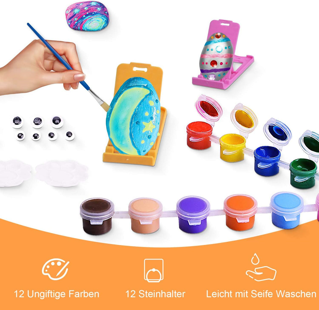 Lekebaby Steine Bemalen Set, Bastelset Für Kinder, Kreatives Malset Geschenk Spielzeug für Mädchen J