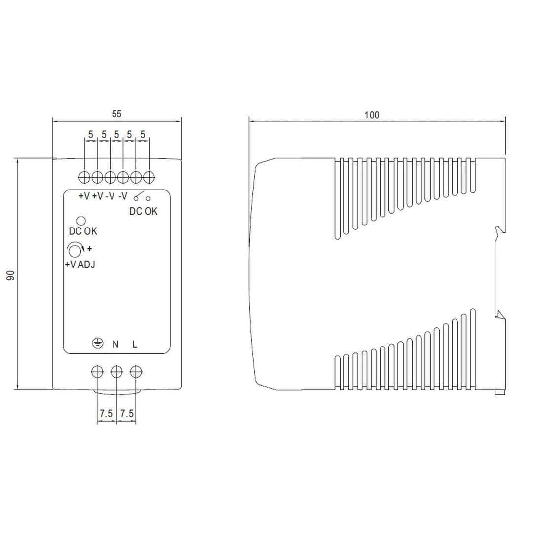 Mean Well MDR-100-24 AC-DC Industrielles DIN-Schienen-Netzteil, MDR-100-24