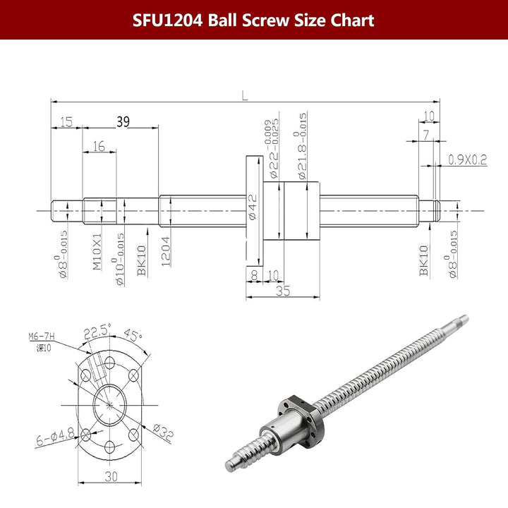 CNCMANS SFU1204 1500mm Kugelumlaufspindel Set 12mm Gewindespindel Edelstahl Linearführung mit BK10/B