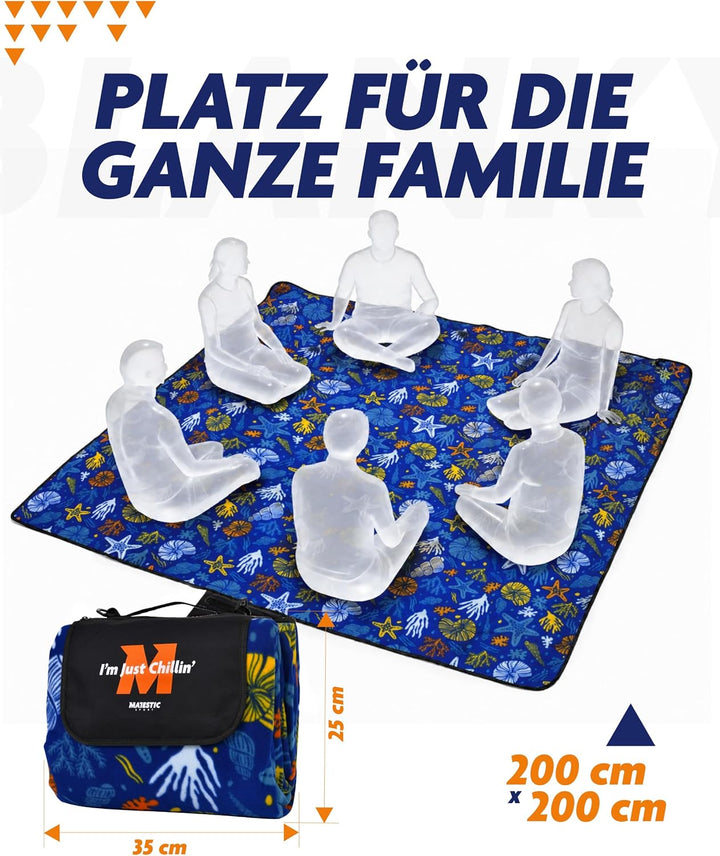 Picknickdecke 200x200 cm Wasserdicht & Sandfrei — Isolierte XXL Stranddecke für 4-6 Personen mit Tra