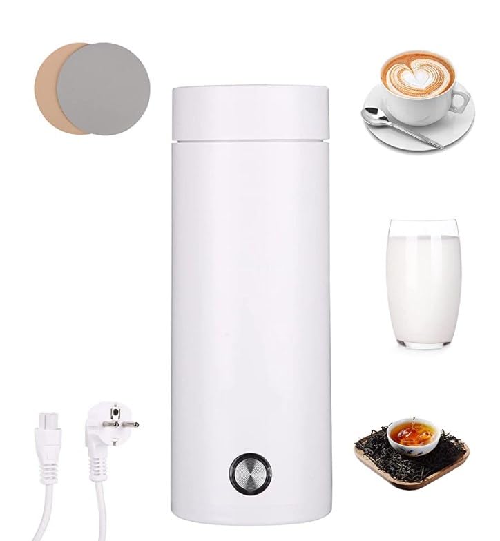 Elektrischer Mini-Wasserkocher für unterwegs, 450 ml, tragbarer Edelstahl-Wasserkocher mit zwei Unte