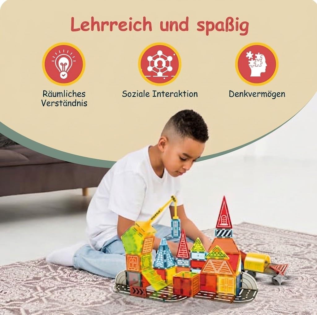 Olvy Magnetische Bausteine Montessori Spielzeug - 42 Magnetic Tiles Kinder - Magnetisches Konstrukti