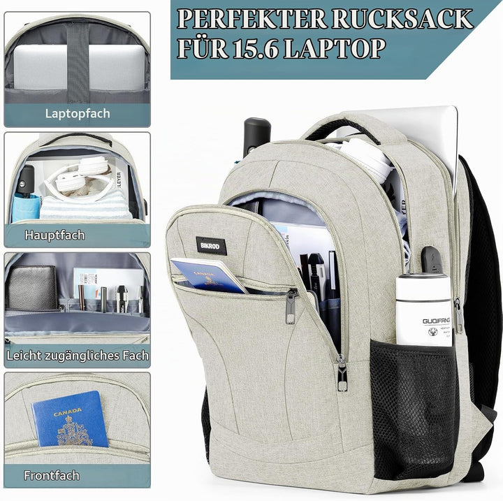 BIKROD Rucksack Herren und Damen, Schulrucksack Jungen Mädchen Teenager, 15.6 Zoll Laptop Arbeit Day