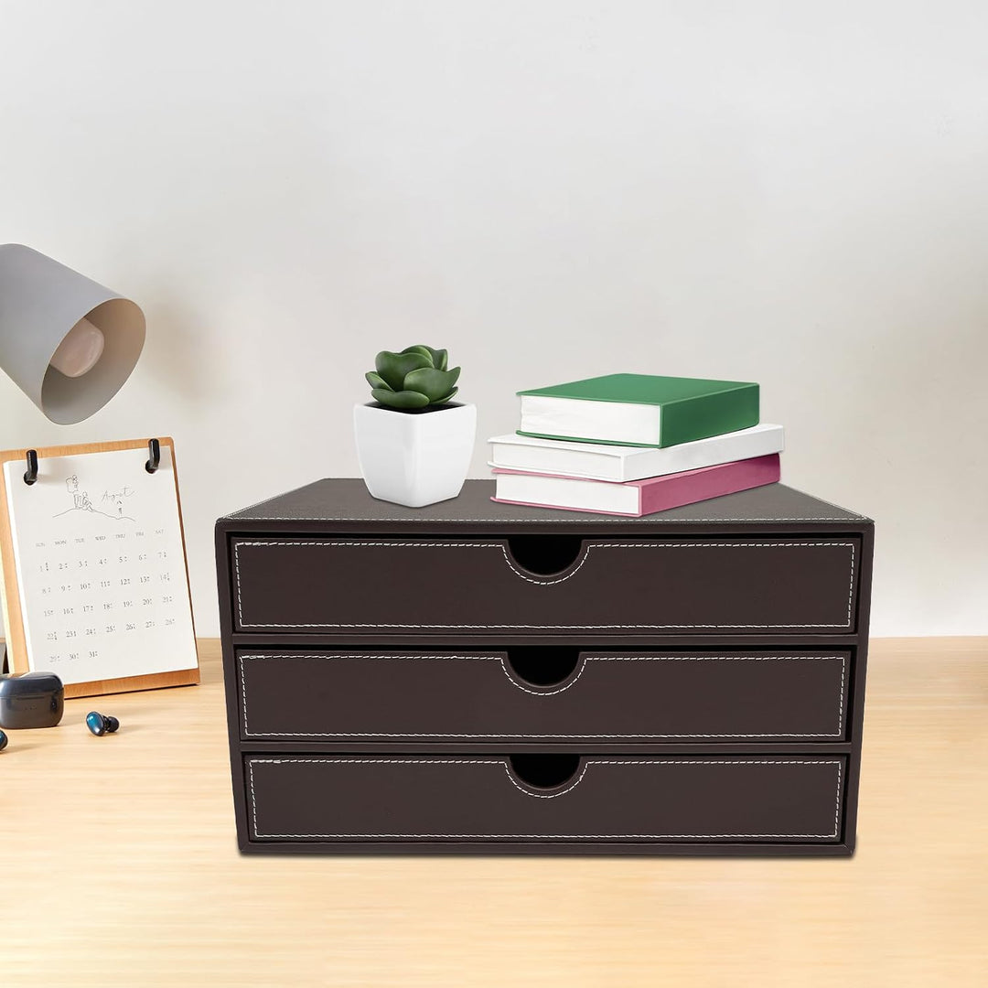Schreibtisch Schubladenbox,3 Tier Aktenordner Pu-Leder,File Storage Organizer FüR BüRos Arbeitszimme