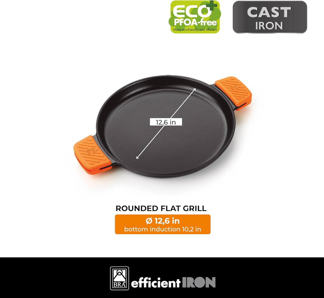 BRA Efficient Iron - Grillpfanne Grill rund 32 cm Runder Grillrost Glatt, Runder Grillrost Glatt