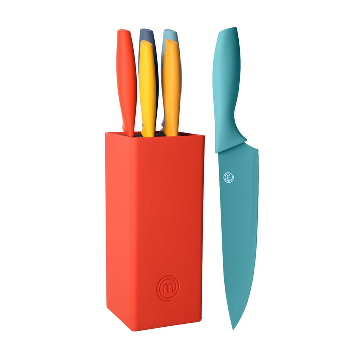 MasterChef Messerblock mit Messer Kuchenmesser Set mit Santokumesser, Brotmesser, Kochmesser, Gemüse