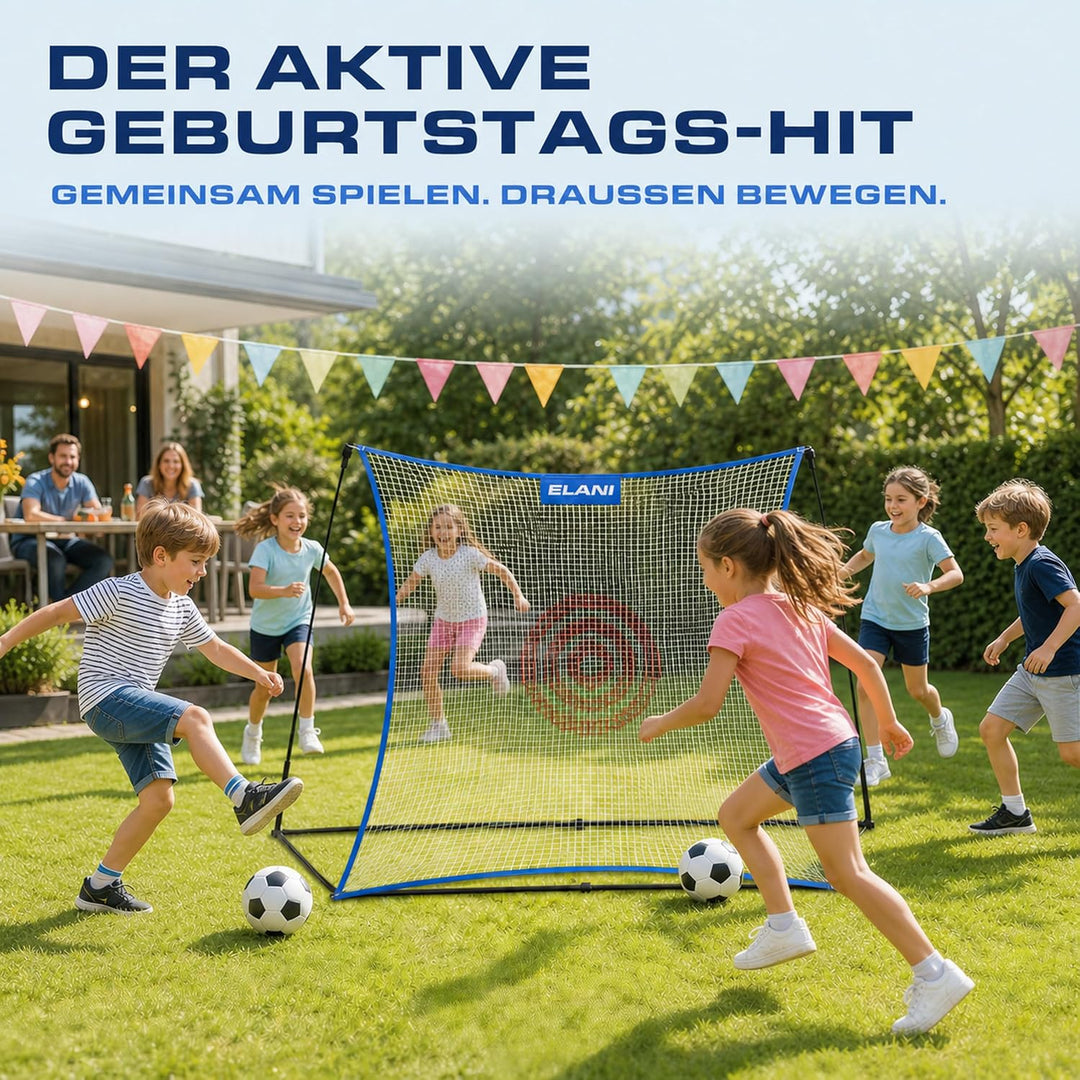 ELANI - Rebounder für Fussball - Spass für die ganze Familie - extra Grosses Netz mit Zielscheibe -