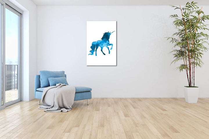 deyoli Galaxie-Einhorn Format: 80x60 Effekt: Monocrome Blau als Leinwandbild, Motiv fertig gerahmt a