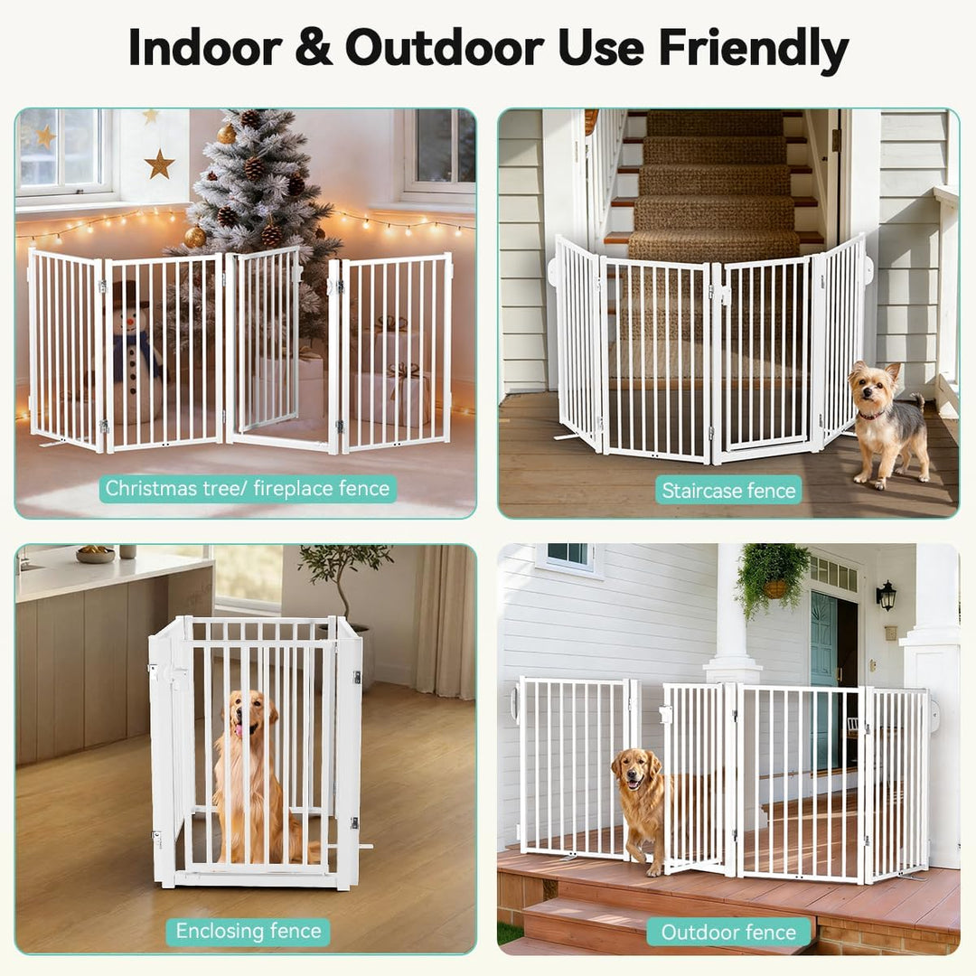 COMOMY Metall Hundegitter Freistehend mit Tür, 203cm Extra Breit Absperrgitter Hund Wohnung, 81cm Ho