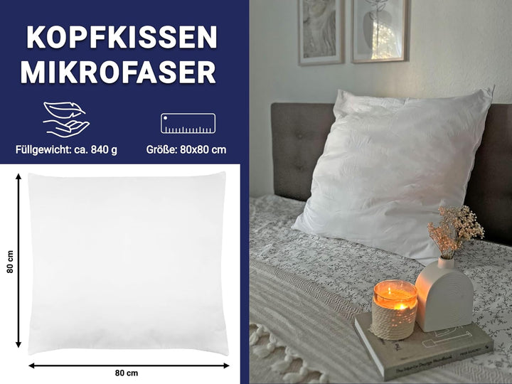 ZOLLNER schwer entflammbares Kopfkissen, Schlafkissen, 80x80 cm, waschbar Weiss 80 x 80 cm, Weiss 80