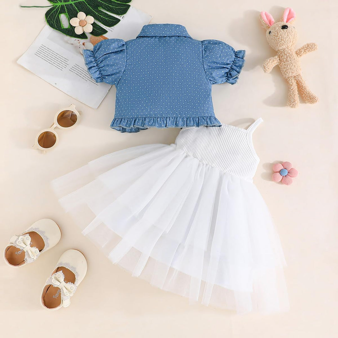 Kleinkind Baby Mädchen Bowknot Tutu Kleid und Cardigan Set 2 Stück ärmellosem Tüllkleid mit Blumenmu