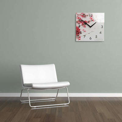 FLEXISTYLE Wanduhr küche Wohnzimmer 30 x 30 cm, aus Glas, mit Direktdruck eckig modern (BLÜHENDER St