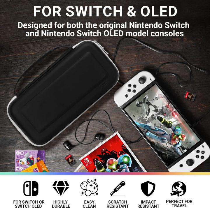 Orzly Tragetasche für Nintendo Switch OLED Konsole mit Zubehör und Spiele-Ablagefach – leicht zu rei
