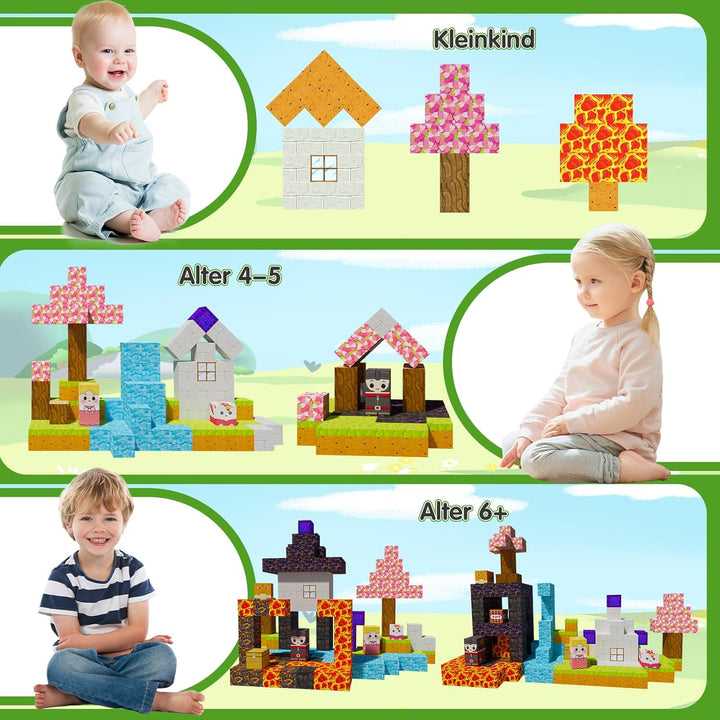 Magnetische Bausteine 176 Pcs,2.5CM/Magnet Welt Sensorik BlöckeSet, Magnetic Blocks für Kinder ab 3