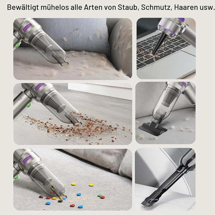 Handstaubsauger, 25000Pa Handstaubsauger Akku, 3-Gang 8000 U/min Elektrische mit Bürstenloser Motor,