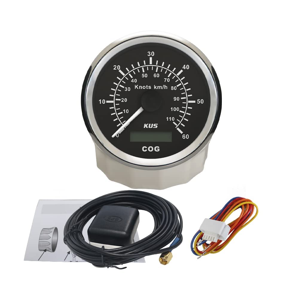 KUS GPS Tacho Kilometerzähler 60Knots 110KM/H Für Boot Yachten 85mm Mit Hintergrundbeleuchtung (Schw