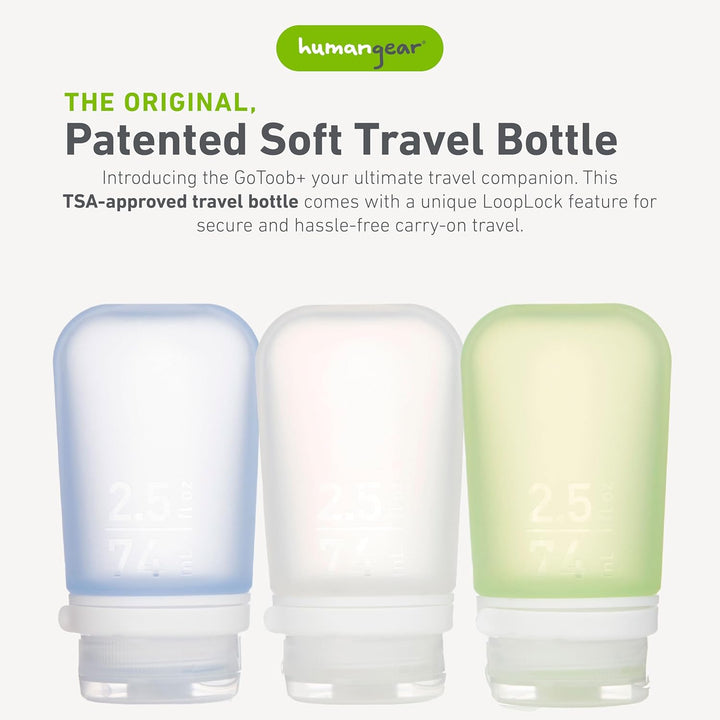 humangear Gotoob+ Silikon-Reiseflasche mit Verschlusskappe, 3er-Pack, mittelgross (71 ml) M Klar/Grü