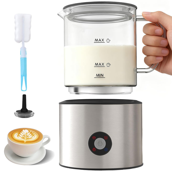 Milchaufschäumer Elektrisch 4 in 1, Milchschäumer Induktion 500ml Kalt Warm, Detachable Glas Visuell