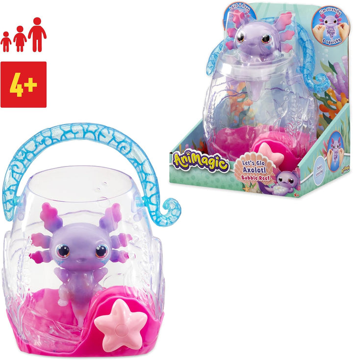 ANIMAGIC - Let's Glo Axolotl Aquarium - Interaktives Spielzeug für Kinder ab 4 Jahren - Zum Tragen d