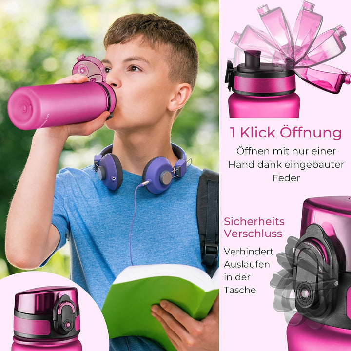 My Vesperbox® Trinkflasche Kinder [500ML] - Wasserflasche Kohlensäure Geeignet & Auslaufsicher - Wat