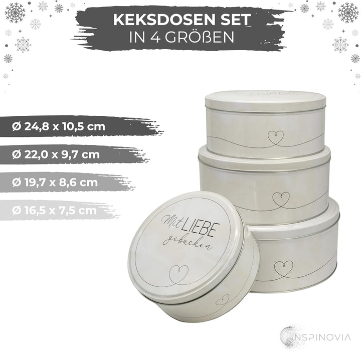 INSPINOVIA Keksdosen 4er Set | Ideal für Weihnachtsplätzchen & andere Leckereien | 4 Grössen im Set
