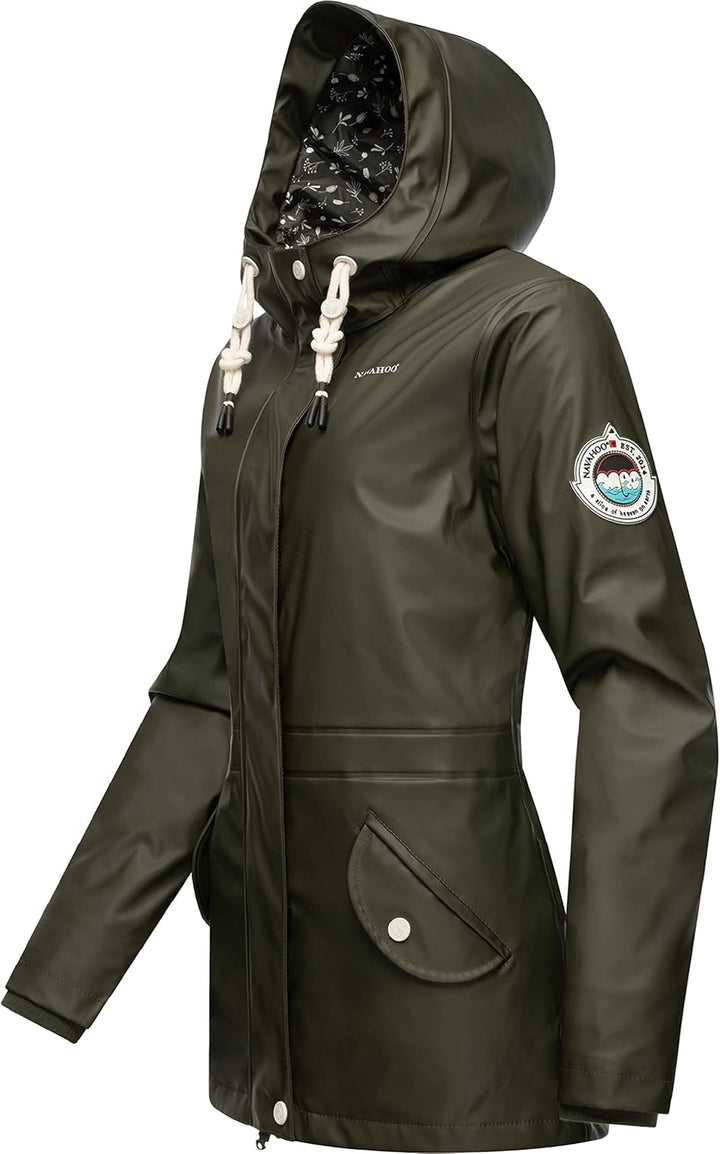 Navahoo Damen Übergangsjacke Regenmantel wasserdicht lang warm gefüttert mit Kapuze Oceans Heart XS-