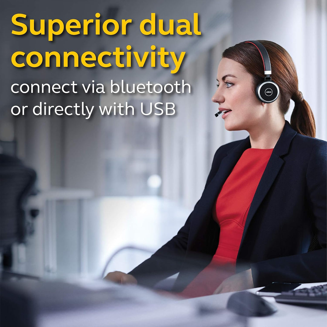 Jabra Evolve 65 Wireless Stereo On-Ear Headset – Microsoft Certified Headphones With Long-Lasting Ba