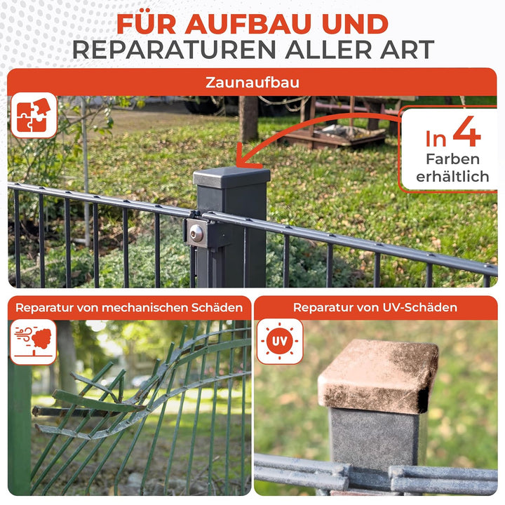 60x Doppelstabmattenzaun Zaunkappe Walmdach, Silber/Verzinkt 9006 | für Metallpfosten mit 1,5-2,5mm