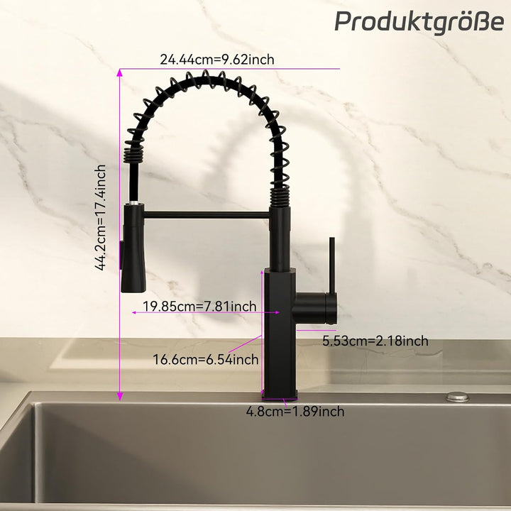 Wasserhahn Küche Schwarz, SEMANEY Hochdruck Küchenarmatur Ausziehbar, Armatur Küche mit Brause 2 Str