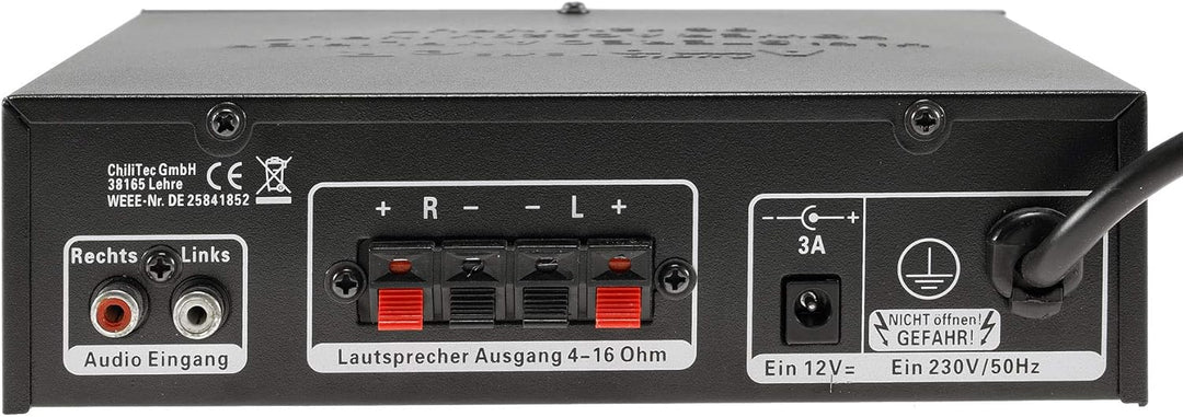 ChiliTec HiFi Verstärker Bluetooth USB CTA-100 100W Aux IN 230V / 12V Betrieb PC Camper Werkstatt He