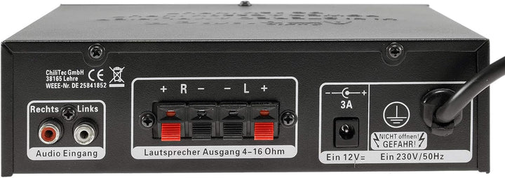 ChiliTec HiFi Verstärker Bluetooth USB CTA-100 100W Aux IN 230V / 12V Betrieb PC Camper Werkstatt He