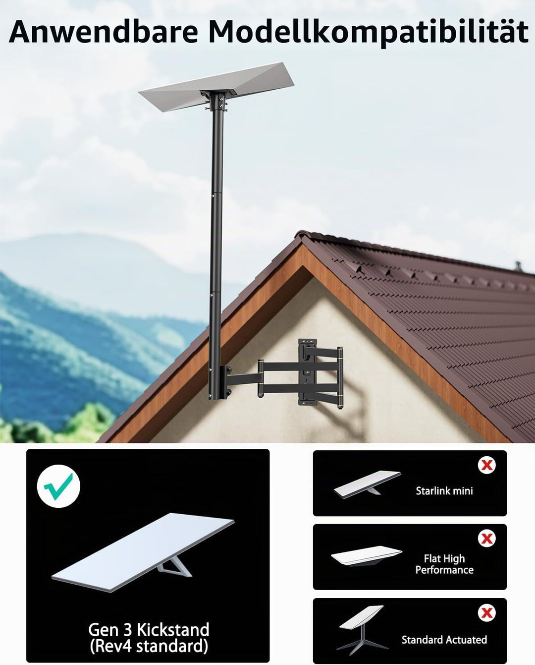 Starlink Gen 3 Halterung, 360° Einstellbare V3 Wandhalterung with 975mm Langem Arm, Starlink Masthal