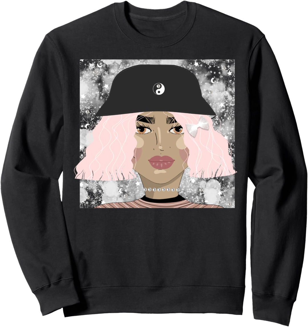 Trendy Pink Hair Glam Girl Portrait Sweatshirt