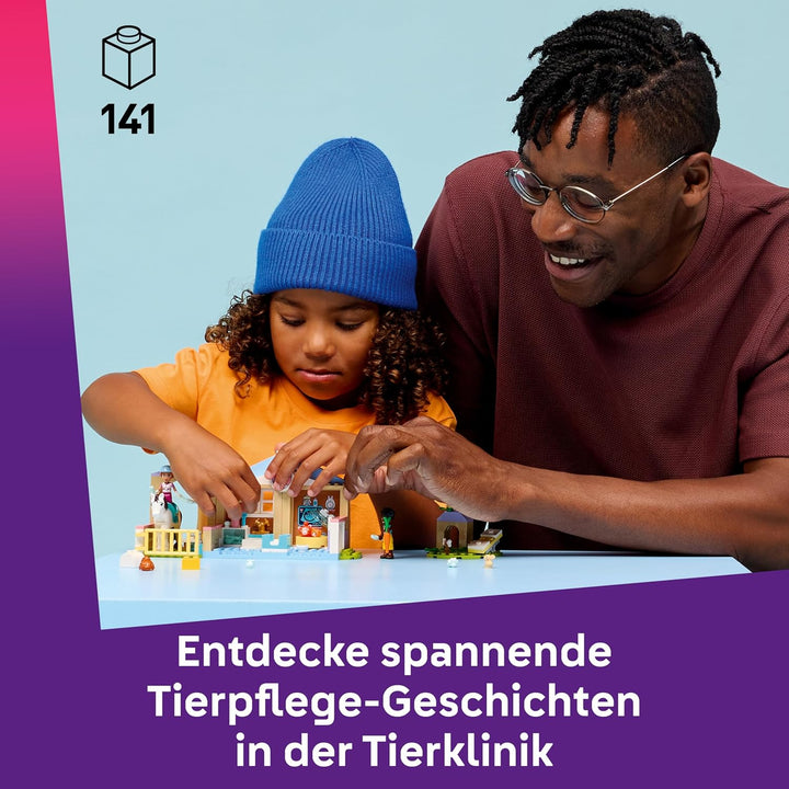 LEGO Friends Tierklinik - Lernspielzeug mit Pferdestall, 2 Mini Puppen, Hund-, Kaninchen- & Katzenfi