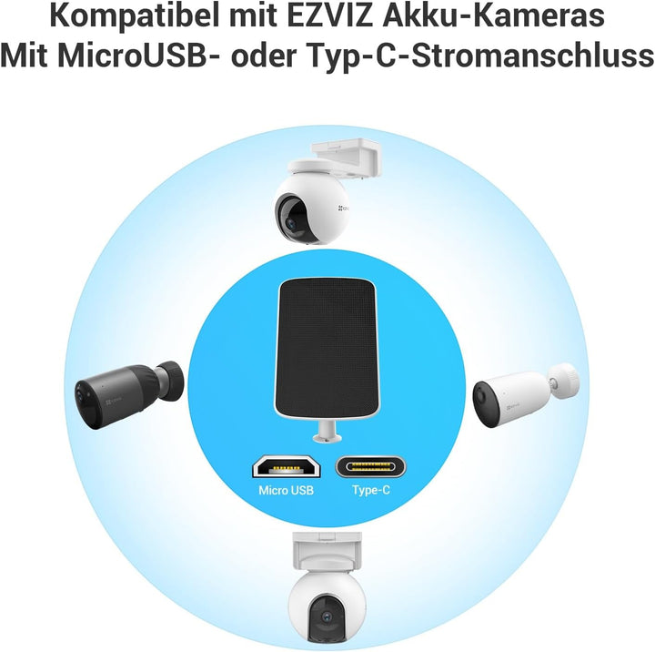 EZVIZ 6W Solarpanel mit Typ-C-Anschluss, Stromversorgung für Überwachungskamera Akku Solar, Wasserdi