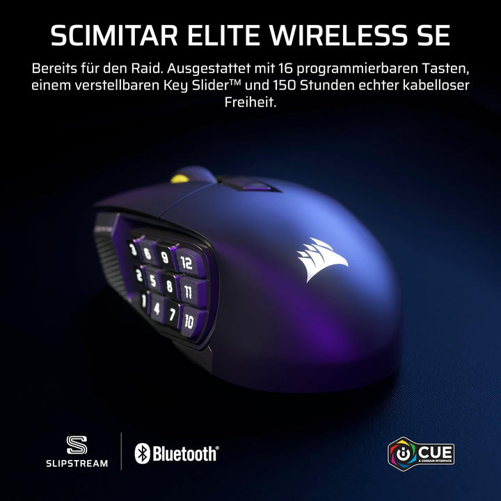 Corsair Scimitar Elite Wireless SE MMO Gaming Maus – 33.000 DPI, 16 Programmierbare Tasten, Einstell