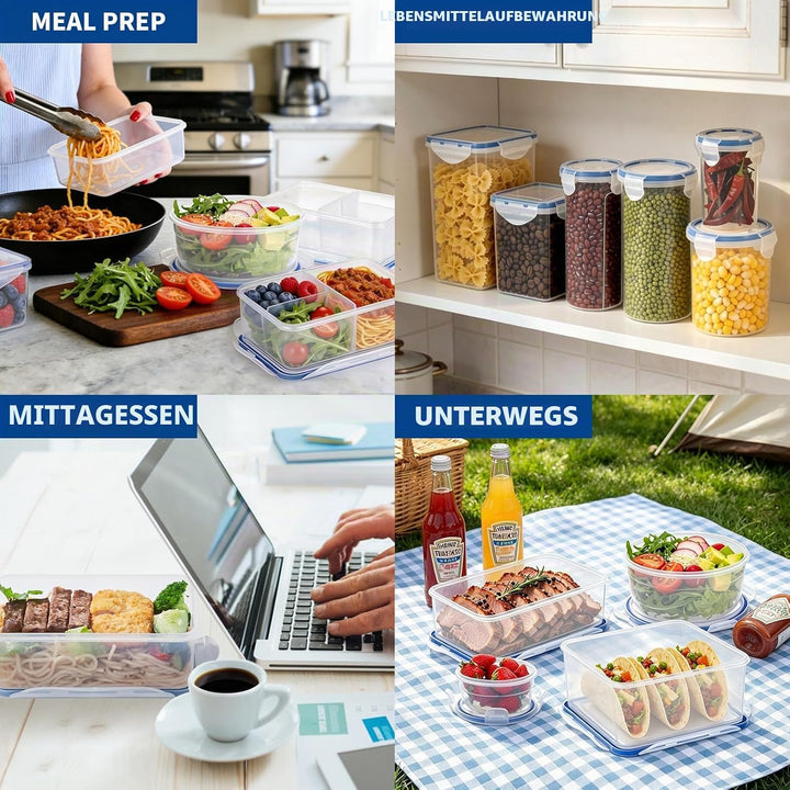 EASYLOCK 6 PACK 500ML/180ML Kunststoff Frischhaltedosen Set mit Deckel, Rechteckige Aufbewahrungsbox